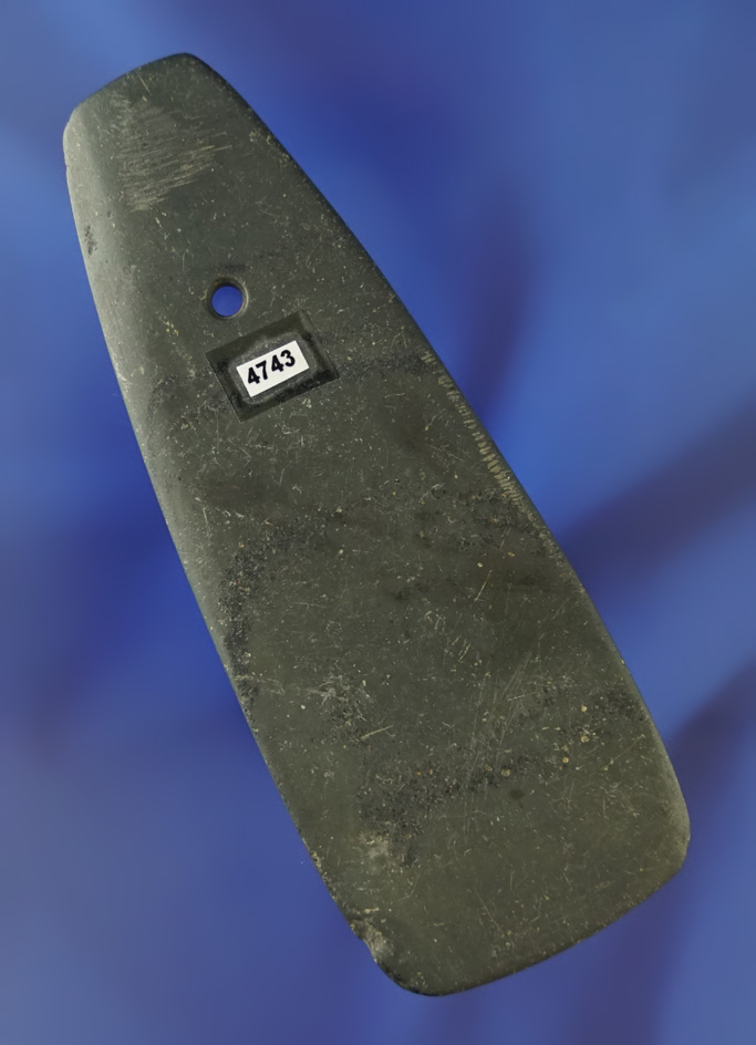 4 7/16" Trapezoidal Pendant found in Wood Co., Ohio - very thin and nicely polished. Ex. Elleman.