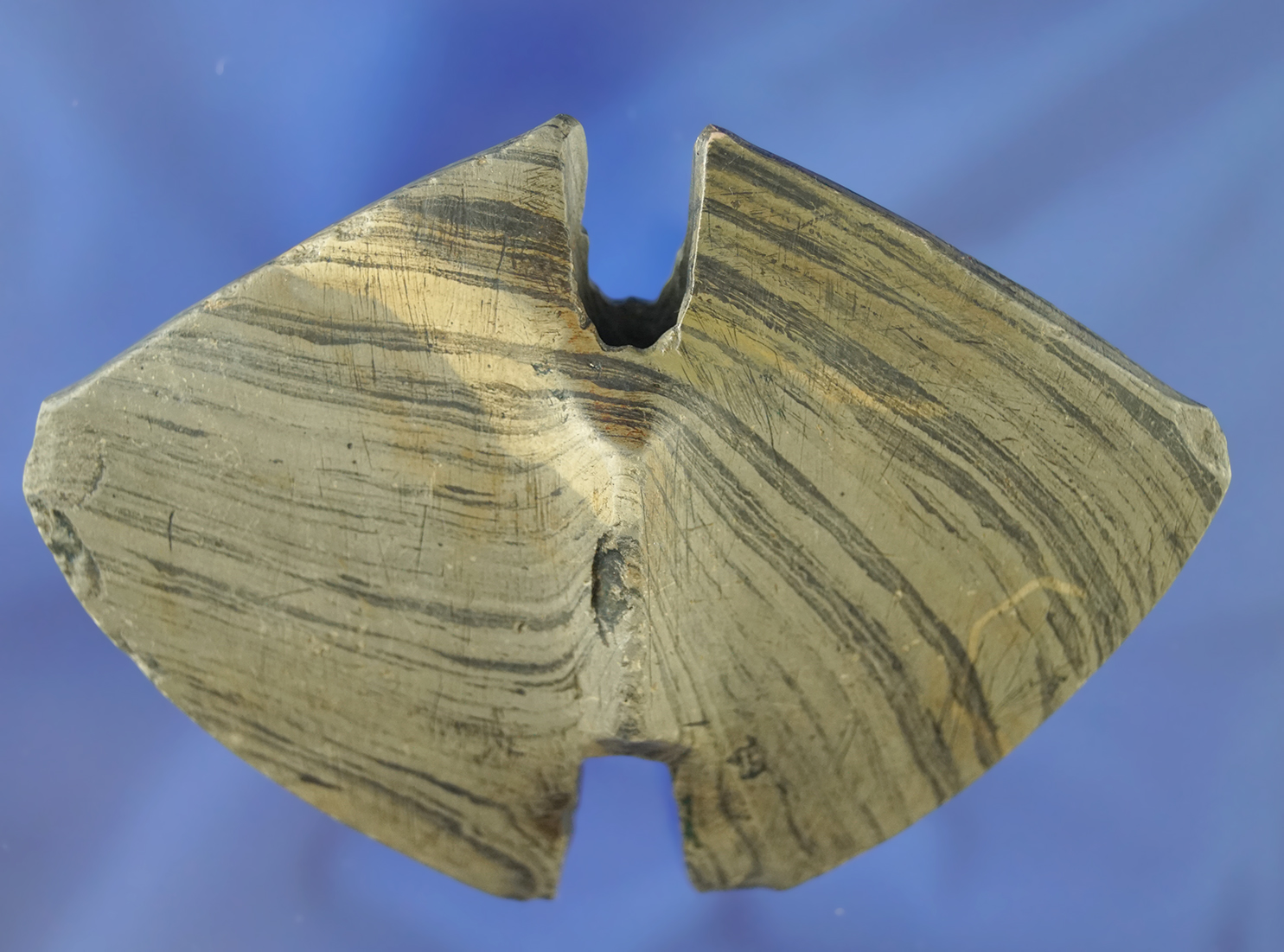 4 15/16" Wide Double Notched Butterfly Bannerstone - slight restoration - Ohio. Ex. Elleman.