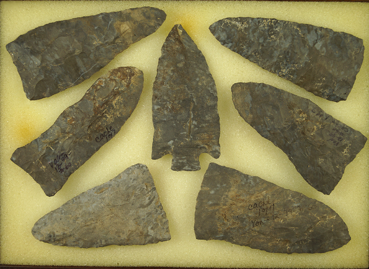 Cache! nice group of 7 Ft. Payne Flint artifacts found together on a creek bank in Stewart Co.,  TN.