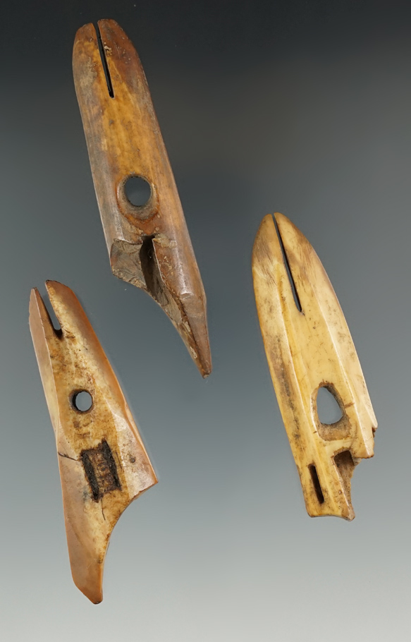 Set of three Inuit ivory toggles found in Alaska, largest is 3 3/8".