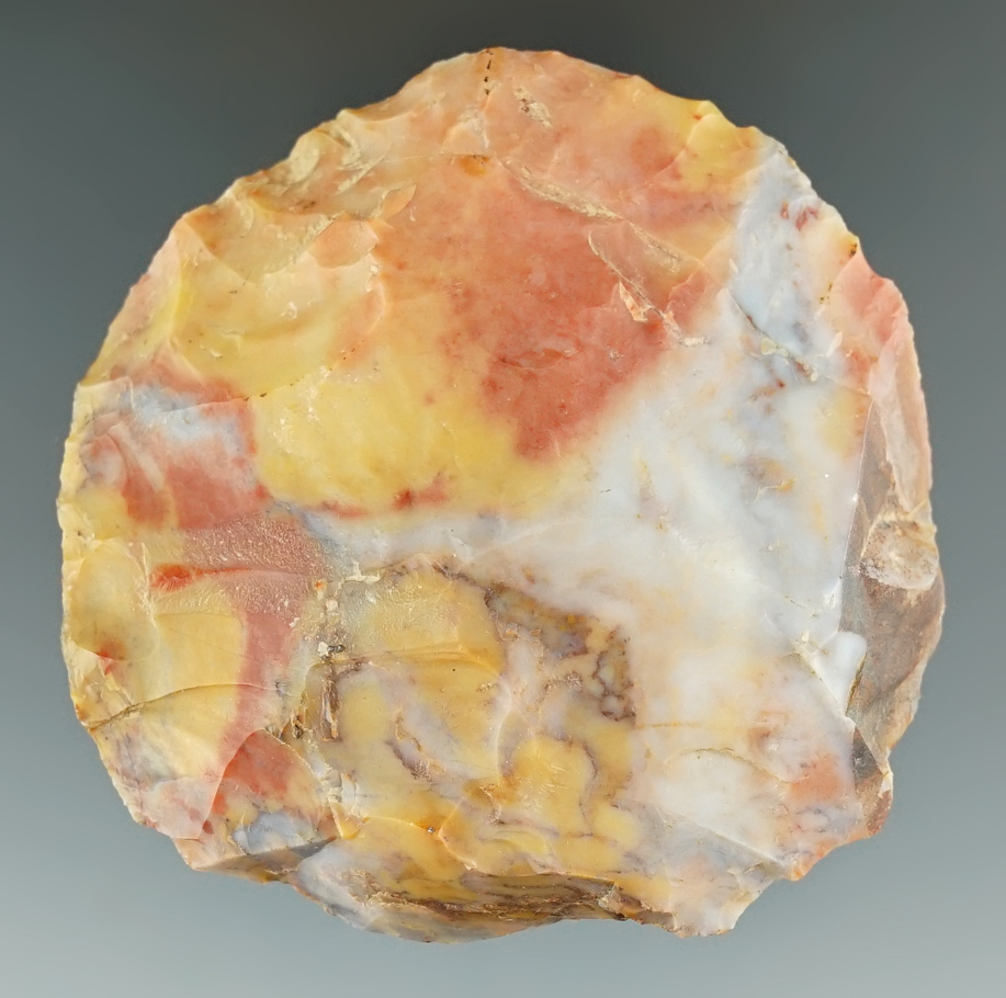 2 9/16" Beautifully colored Flint Ridge Flint disk/preform found in Ross Co., Ohio.