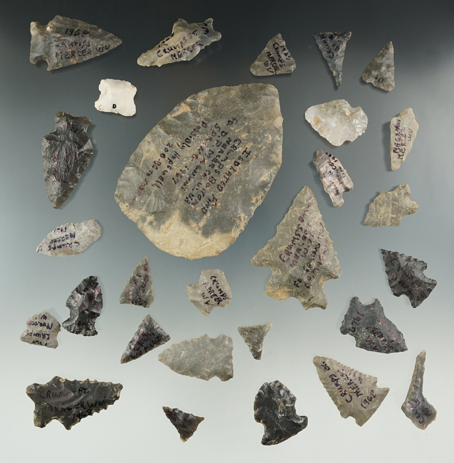 Group of 28 assorted Points and Knives found near the New River near Henderson, West Virginia