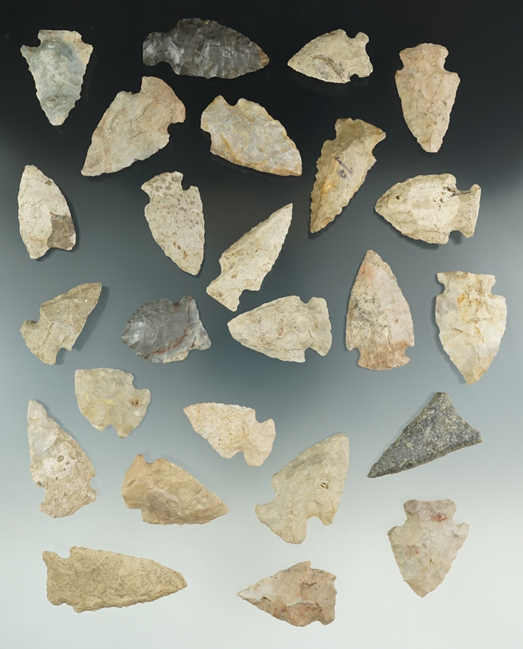 Group of 25 assorted Michigan points found in Hillsdale Co. Largest is 2".
