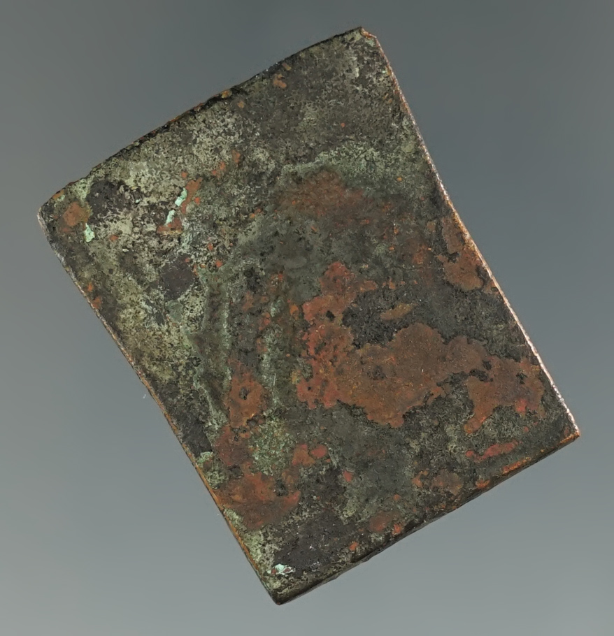 Very rare 1 3/8" Copper Celt found in a mound in Lincoln Co., Wisconsin. Ex. Ron Sauer.