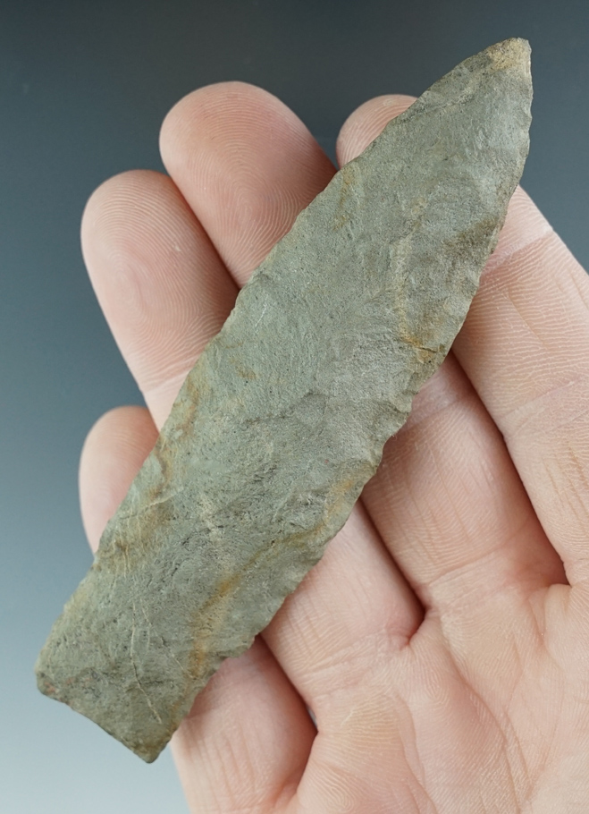Nice! 3 7/8" Paleo stemmed Lanceolate found in Michigan.