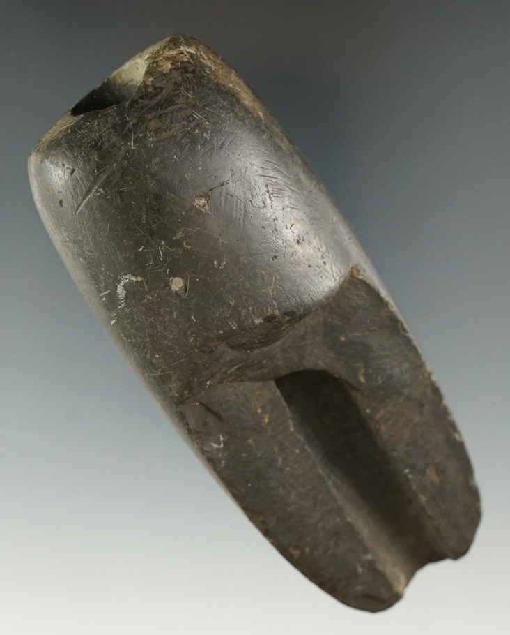 4" Tube Banner with very old damage to 1side found in Ohio. Excellent example of ancient drilling.