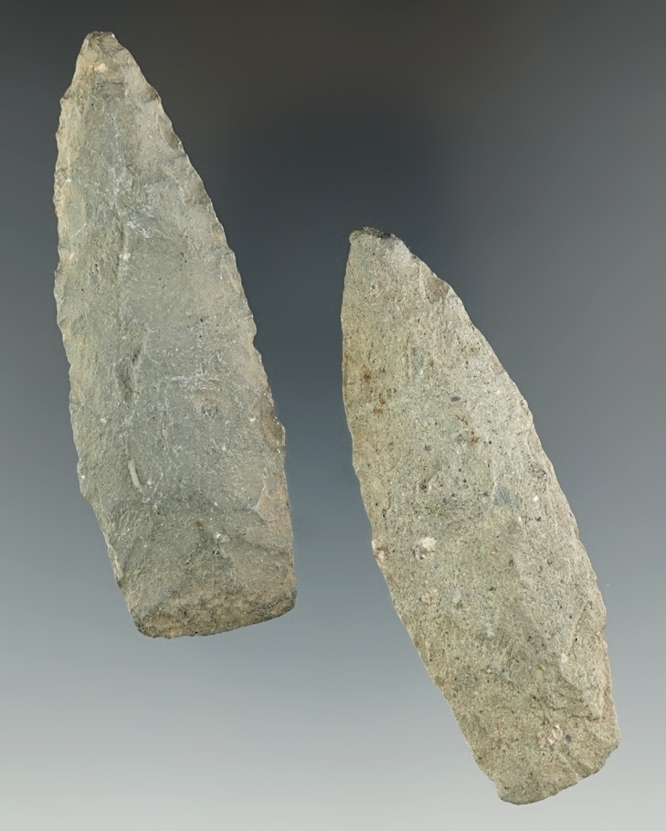 Pair of Paleo Stemmed Lanceolate Points found in Michigan, largest is 2 7/8".