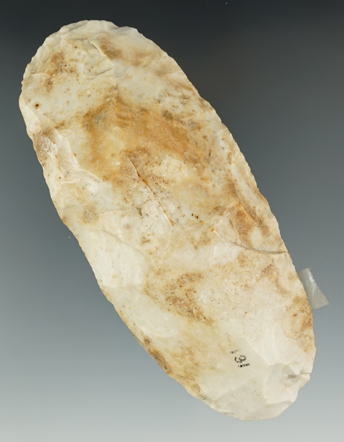 5 5/16" Flint Hoe with nice use polish at bit area found in Pike Co., Illinois. Ex. Mitchell Collect