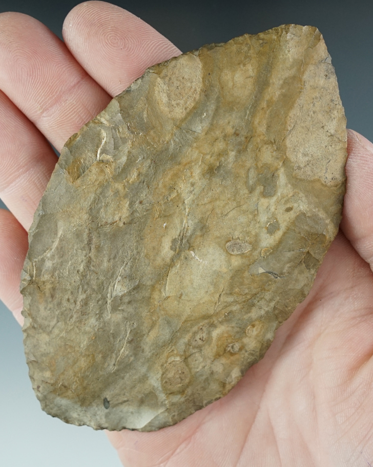 Heavily patinated 4 1/4" Bayport Chert Blade found in Hillsdale Co., Michigan.