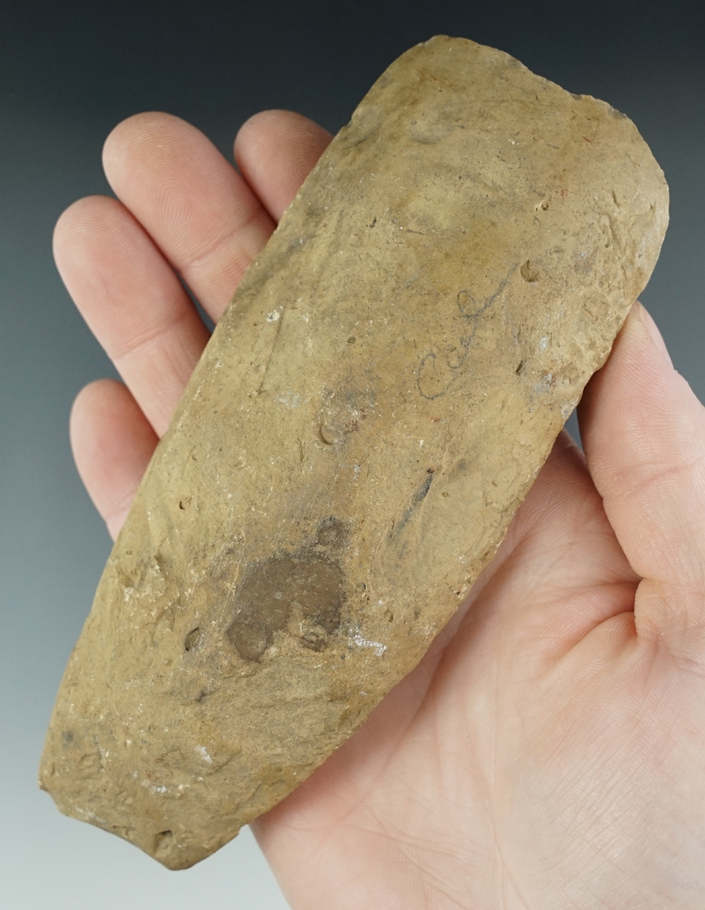 5 3/4" flaked and polished Flint Adze found in Illinois.