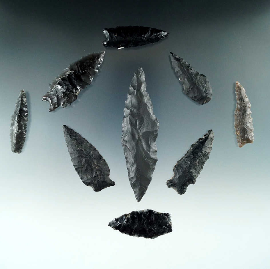 Set of nine points and Knives found in Nevada, largest is 3 5/8".