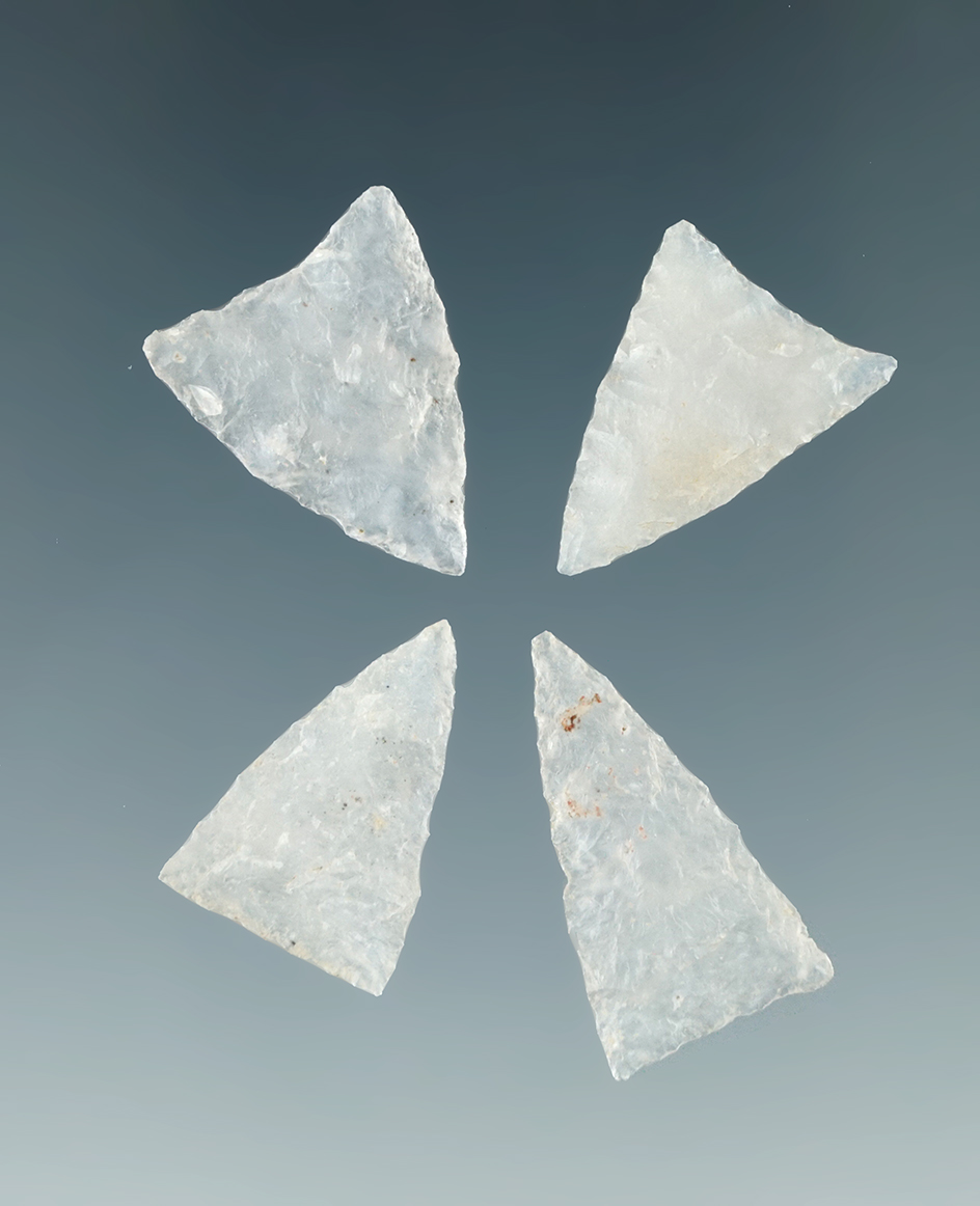 Set of four beautiful Triangle points made from highly translucent Chalcedony found in Wyoming.