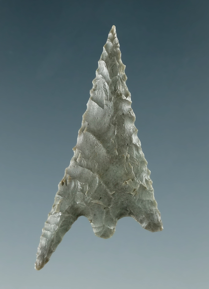 1 7/16" Gunther with a nice long barb and excellent flaking found in northern California.