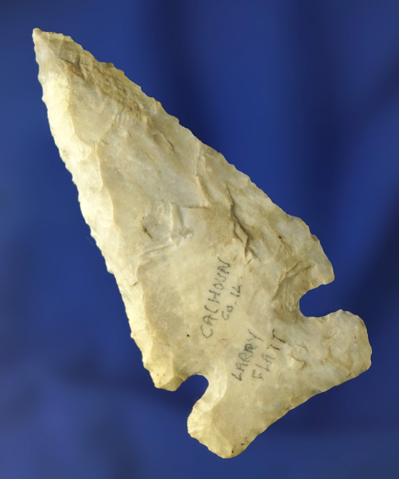 2 3/4" nicely styled Archaic Thebes bevel found in central Illinois. Comes with a Dickey COA.