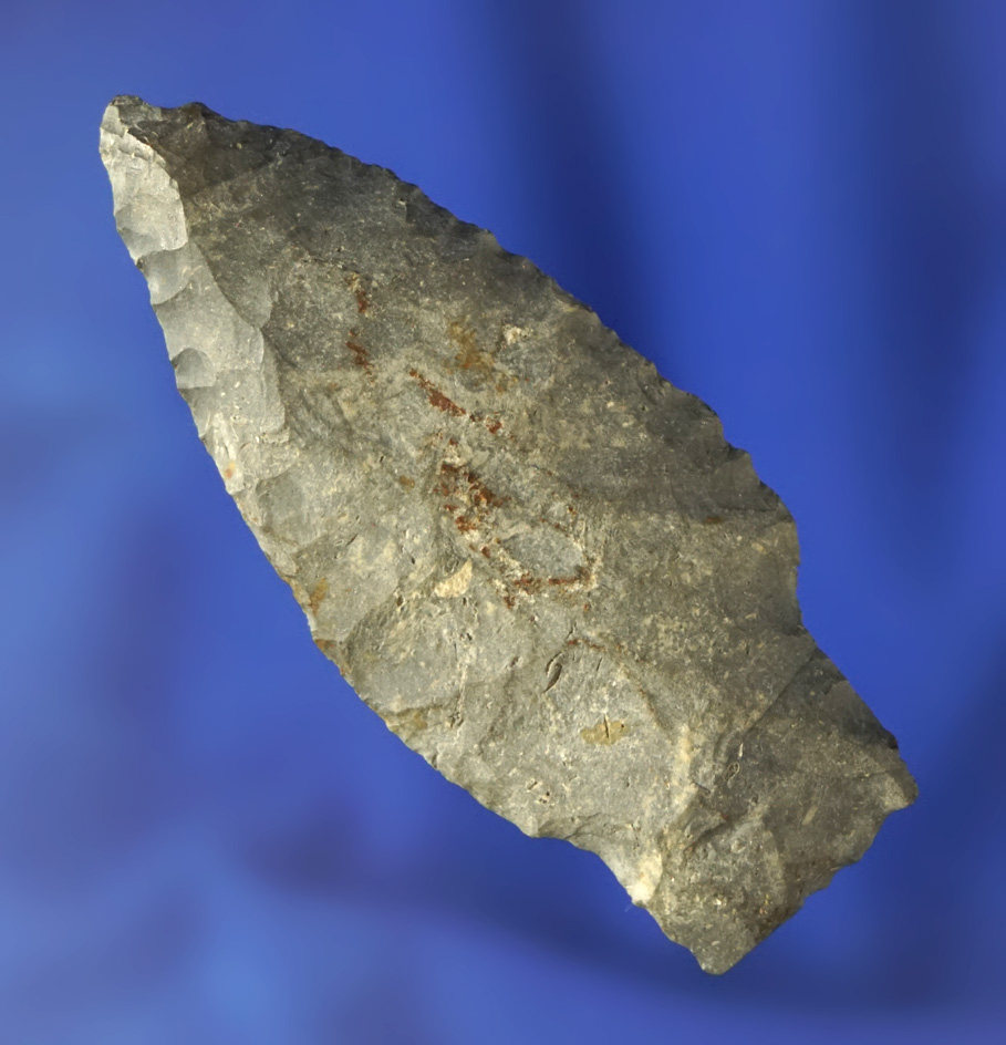 2 5/16" Paleo Stemmed Dart point made from Bayport chert found in Michigan. Ex. Phil Waigel