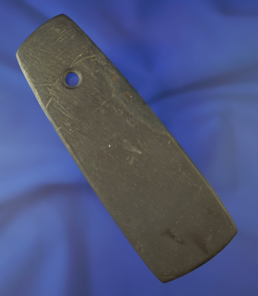 5 3/8" brown slate pendant with restoration that is nicely done to the upper edges - Indiana.