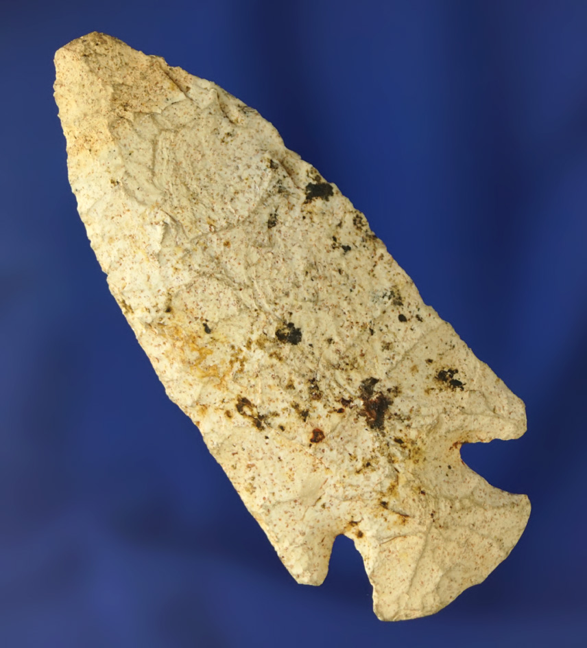 2 9/16" heavily patinated Hardin made from coastal plains chert found in Florida. Davis G-9 COA.