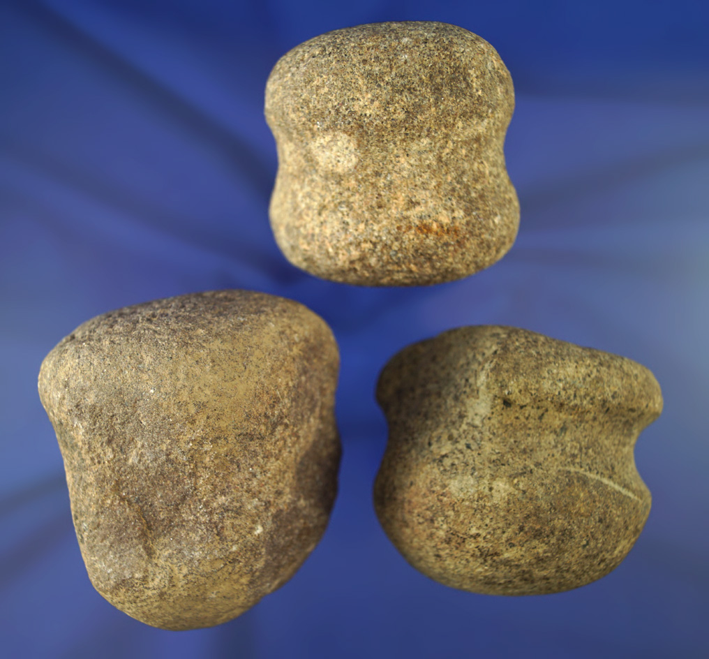 Set of three grooved Hammerstones found in Ohio, largest is 3" long.