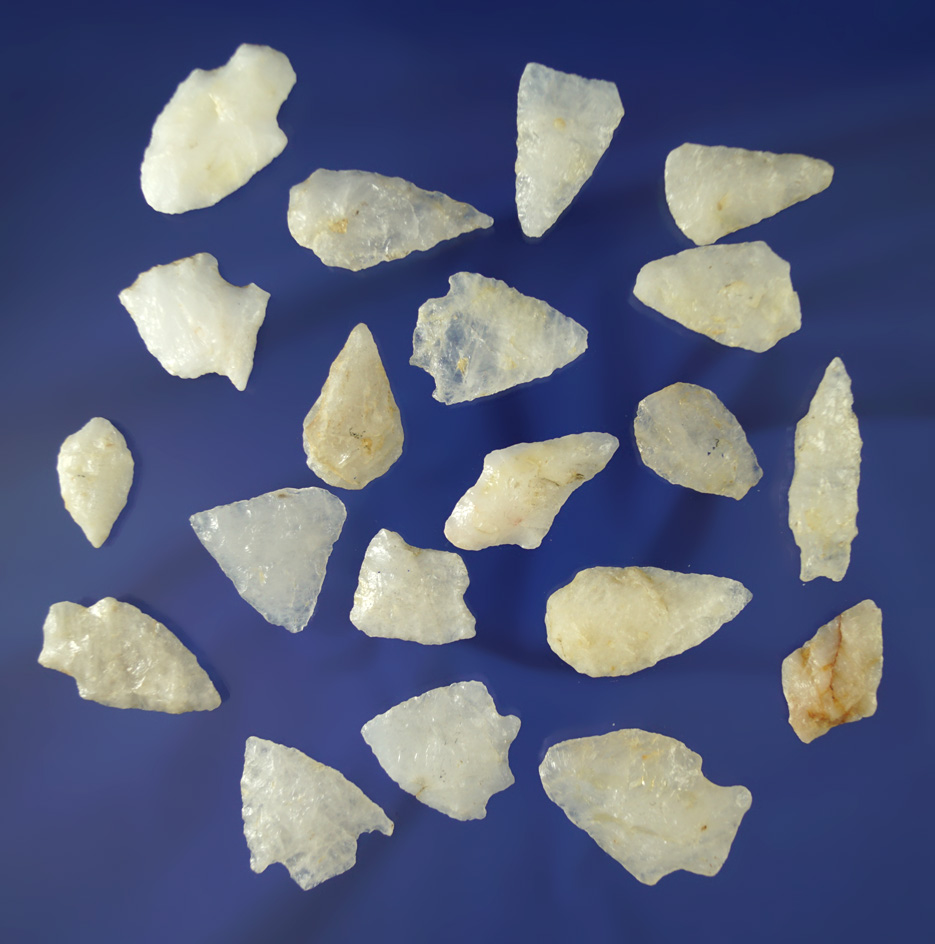 Set of 20 assorted Quartz artifacts found in Gloucester, Salem and Cumberland counties, NJ.