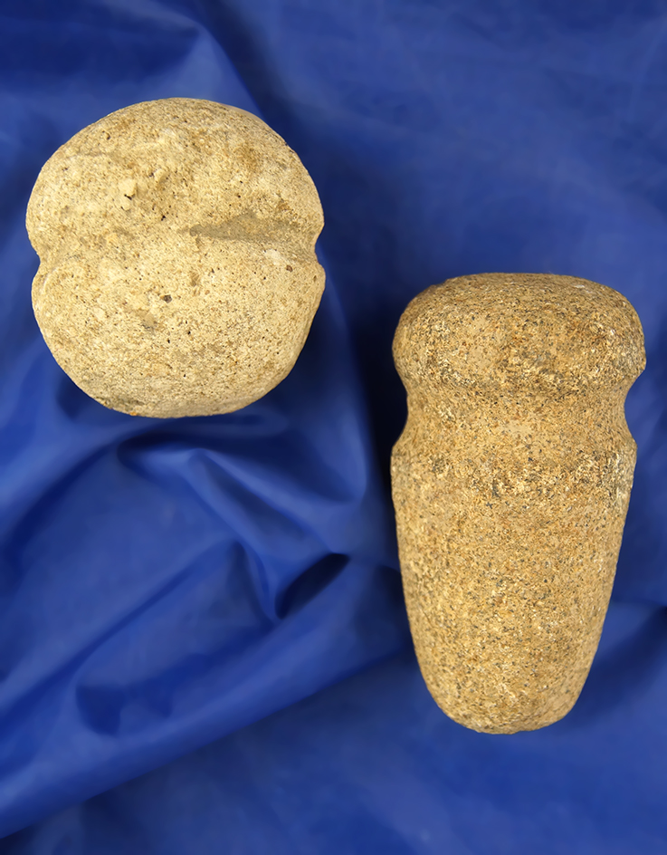 Pair of grooved Hammerstones found in Ohio, largest is 3 5/8".