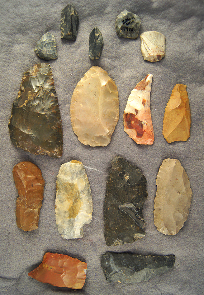 Group of 13 Assorted Paleo Tools found in Ohio, largest is 3 3/8".