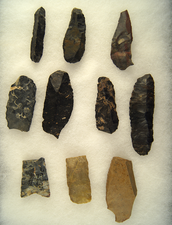 Group of 10 Paleo Tools, largest is 3 1/2".