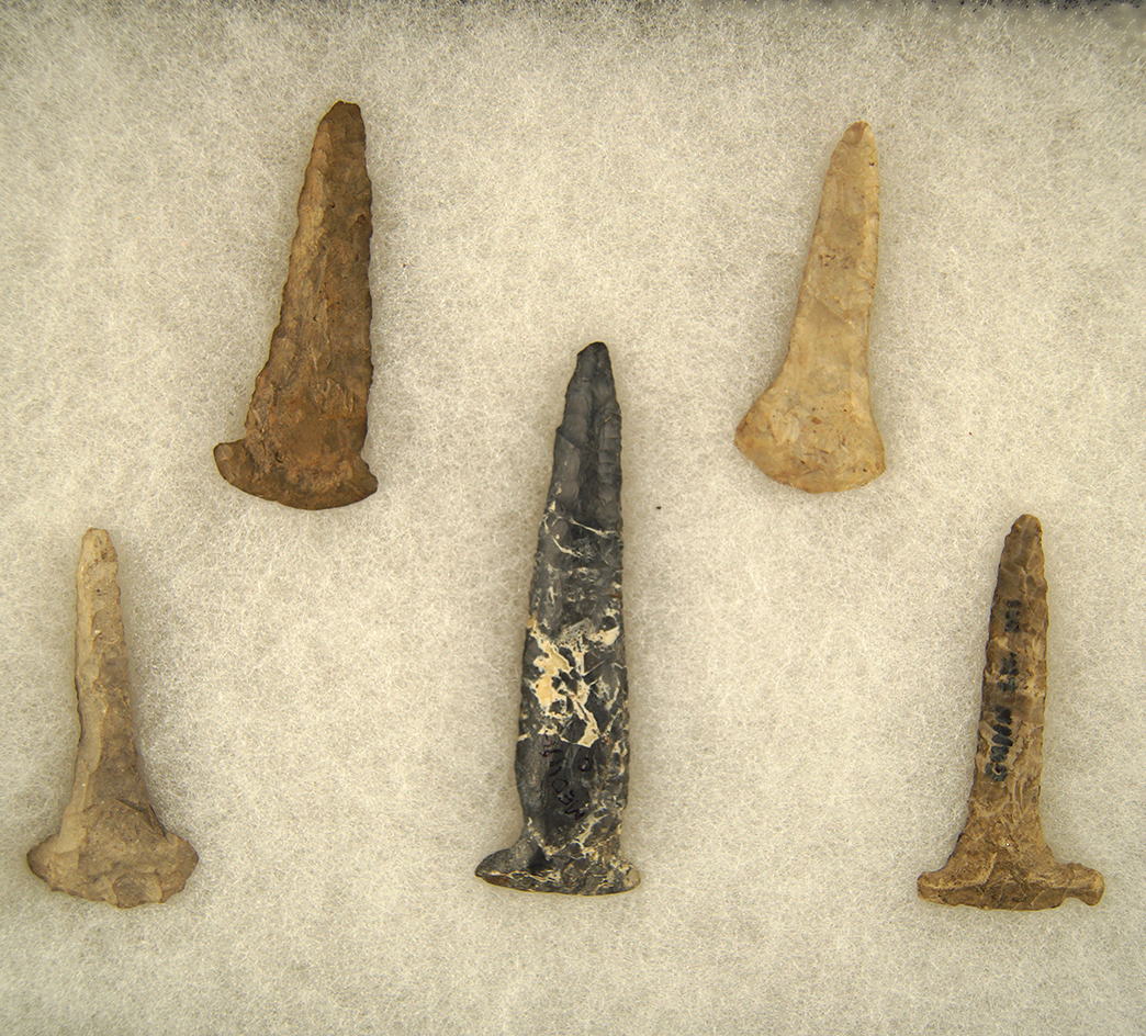 Set of 5 Archaic Drills found in Michigan, largest is 2 7/8".