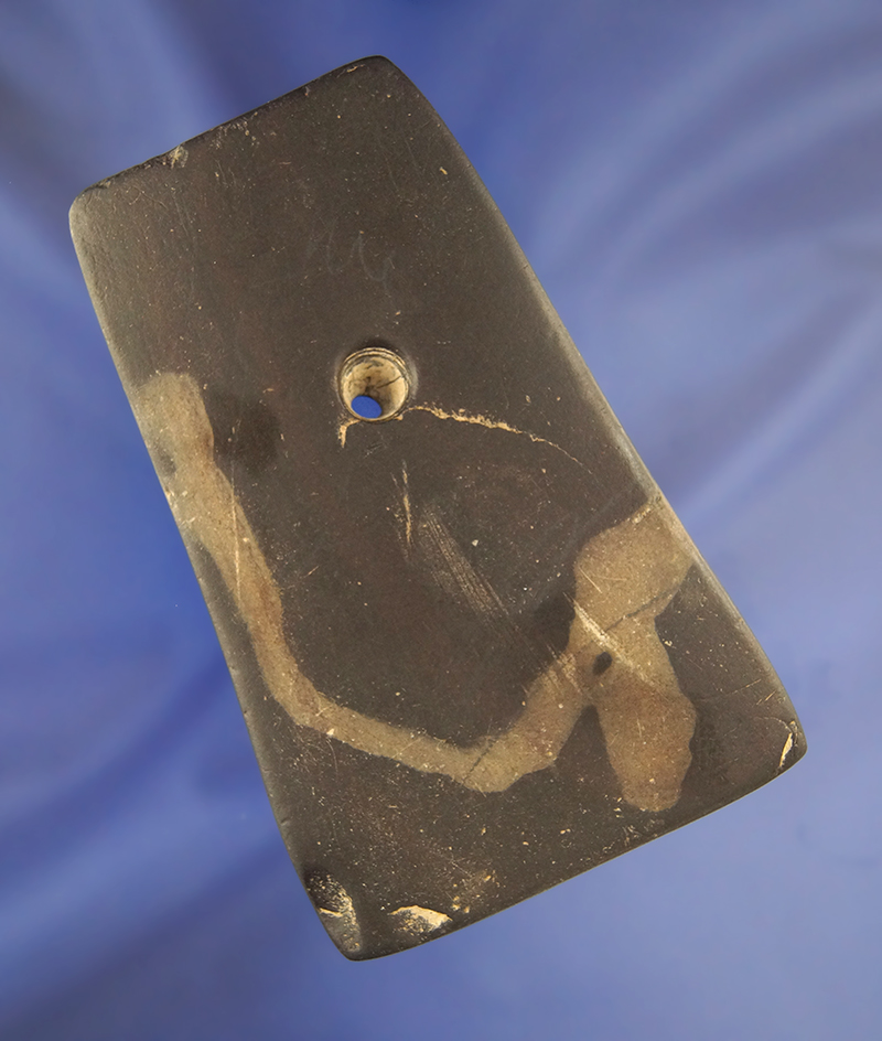 4" Trapezoidal Pendant made from black slate. Found in Tippecanoe Co.,  Indiana.