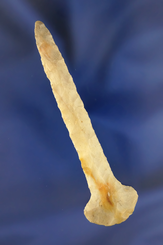 3 1/8" Dovetail Base Drill made from Flint Ridge Flint. Found in Ohio. Ex. Hooks.