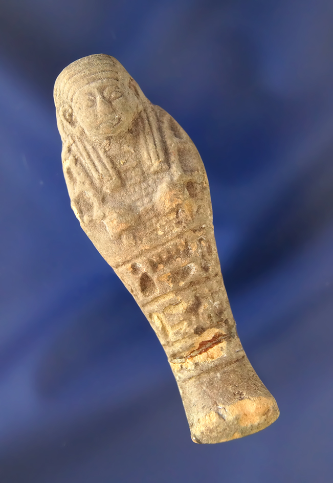 2 3/4" Ushabti funerary figurine found in Egypt from the 24th dynasty, circa 300 BC.