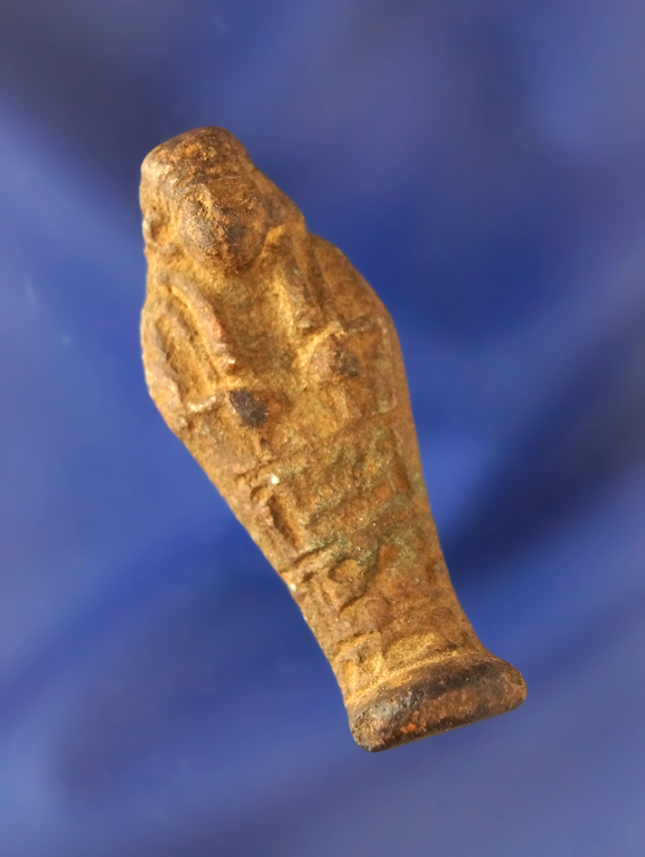 2 1/16" Ushabti funerary figurine found in Egypt from the 24th dynasty, circa 300 BC.