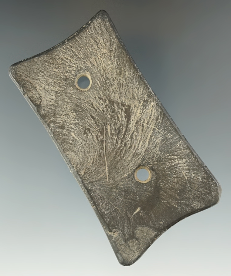 3 1/2" Adena Quadriconcave Gorget made from black Slate. . Ex. William Waigle.