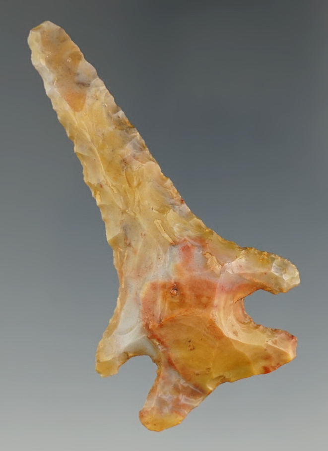 Nice! 2 5/8" Flint Ridge Flint Cornernotch Drill with incredible color found in Ohio.