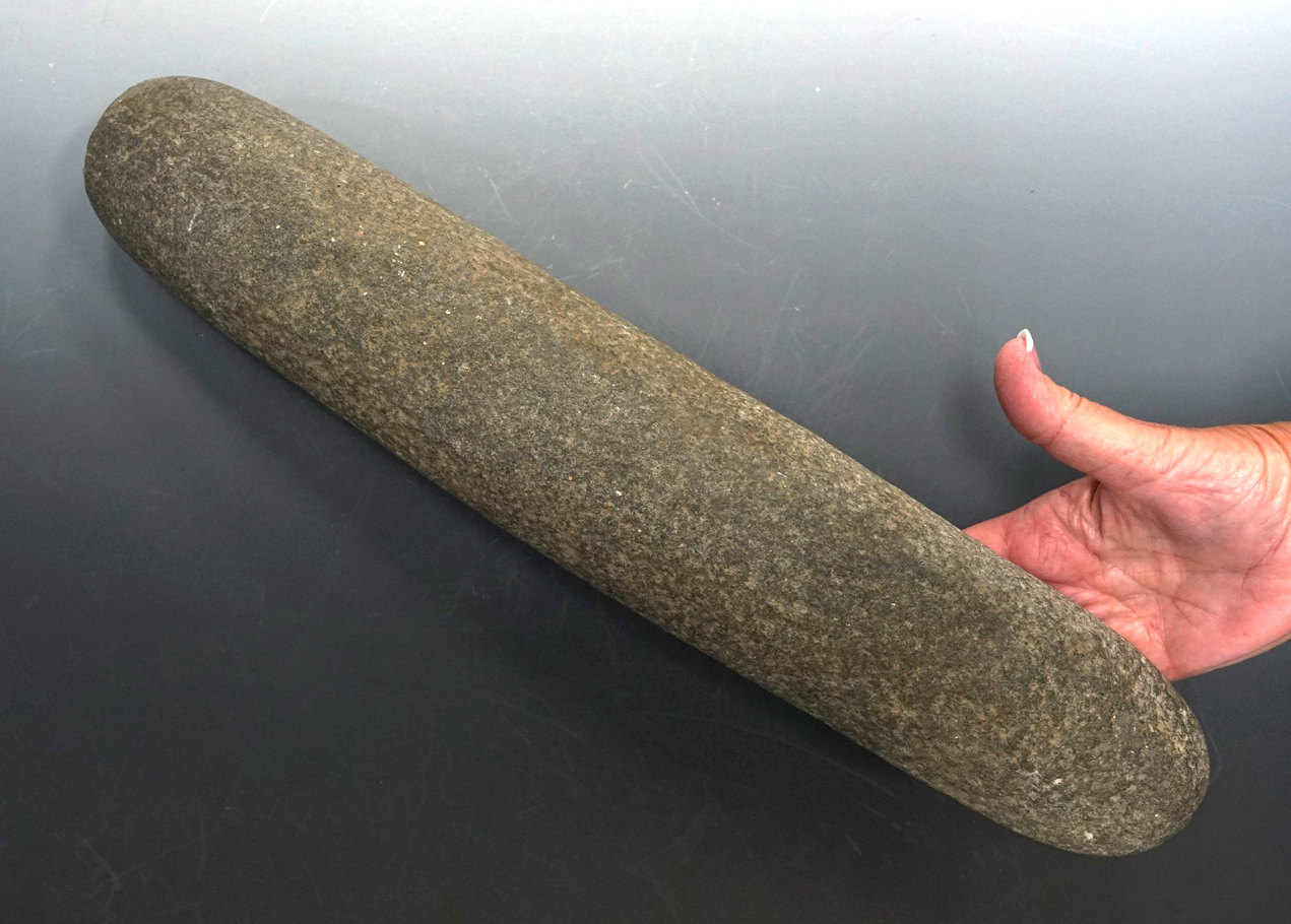 Large 17" Roller style Pestle found in Tennessee. Ex. Gerald Bernacci collection. Bennett COA.