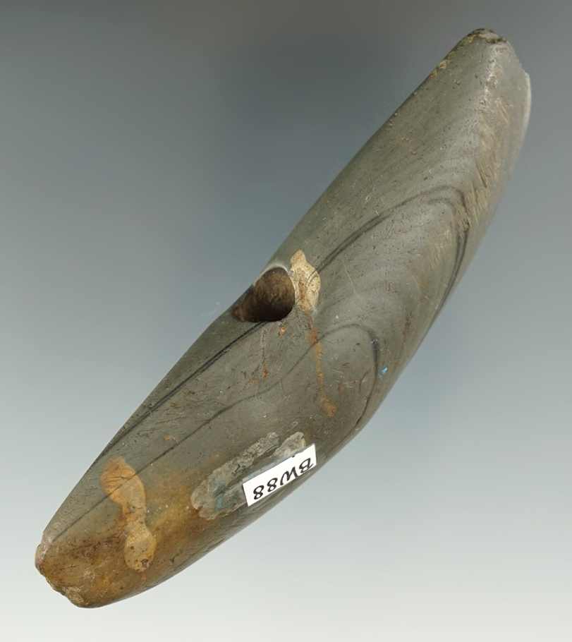 4 1/4" Heavily patinated Slate Bannerstone . Ex. William Waigle.