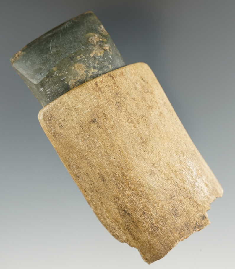 3 7/16" Mid 1800's bone and nephrite Adze head - St. Lawrence Island, Alaska.  Bennett COA.