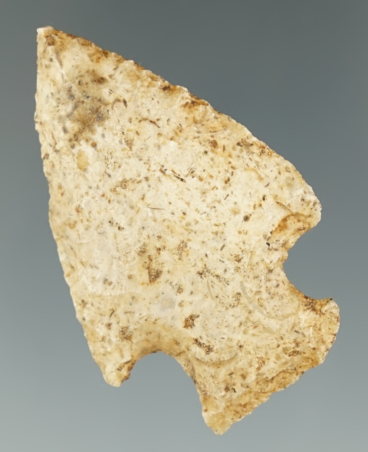 2" Heavily patinated Stemmed Point. Found in the 1970's by Eric Sowa in Florida. Ex. Pat Layshock