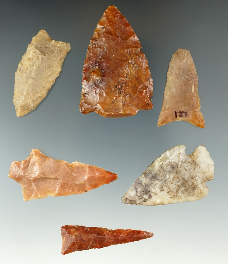 Set of six assorted flaked artifacts, largest is 2 3/16". Found in Florida. Ex. Pat Layshock collect