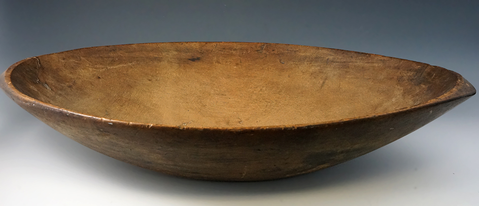 Very large 14" wide by 24" long and carved Iroquois Wooden Bowl from New York.