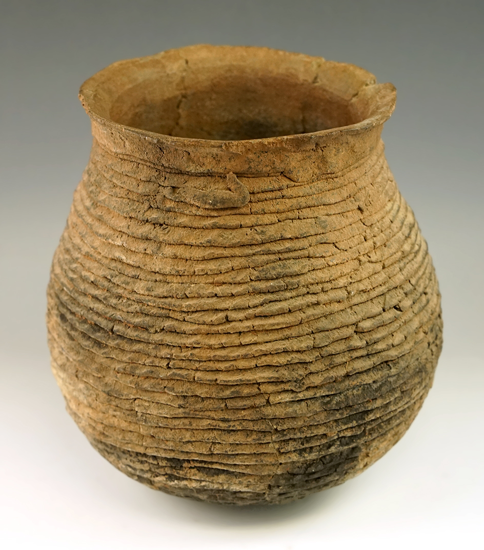 Large 7" tall Corrugated/Coiled Anasazi Pottery Vessel found in Arizona, circa A.D. 200.