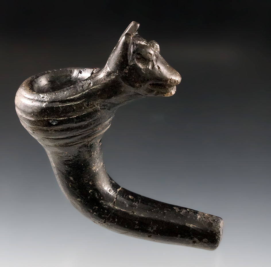 3 1/2" Bear Effigy Iroquois Pipe with moderate restoration to the head in effigy, elbow restored.