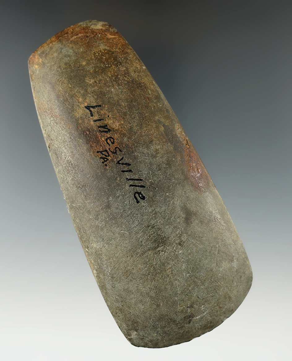 Well defined 4 5/8" Celt found near Linesville, Crawford Co., Pennsylvania. Ex. Dr. Jack Knapp.