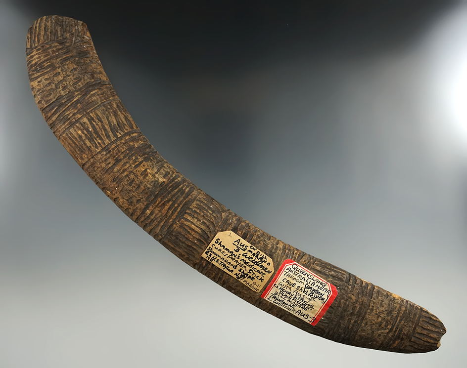 12" Tall nicely engraved Shamans Medicine Cure/Prayer Stick found in a cave shelter -Australia.