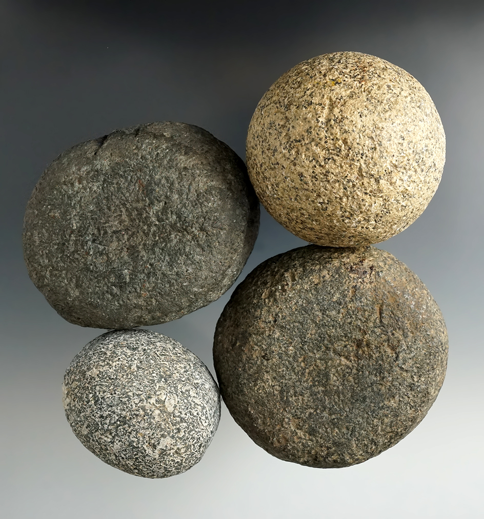 Set of four Hammerstones found in Ohio, largest is 3 1/4" diameter.