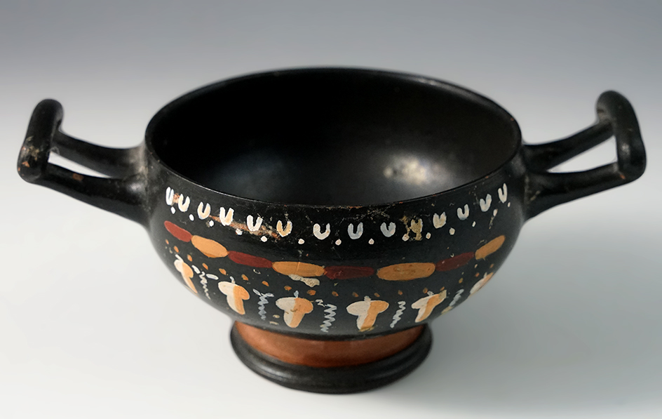 5 7/16" Beautifully decorated Pedestal Greek Ganathian Skyphos Wine Cup - 4th. Century BC.