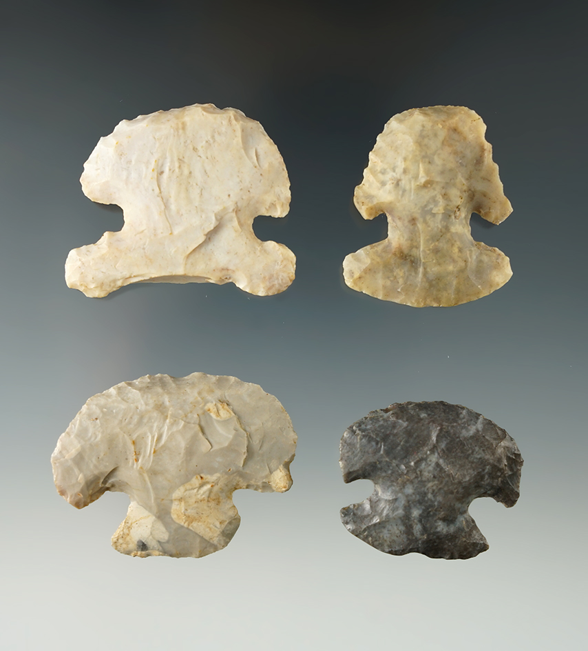 Set of 4 nice Hafted Scrapers found in Ohio, largest is 1 3/4" Wide.