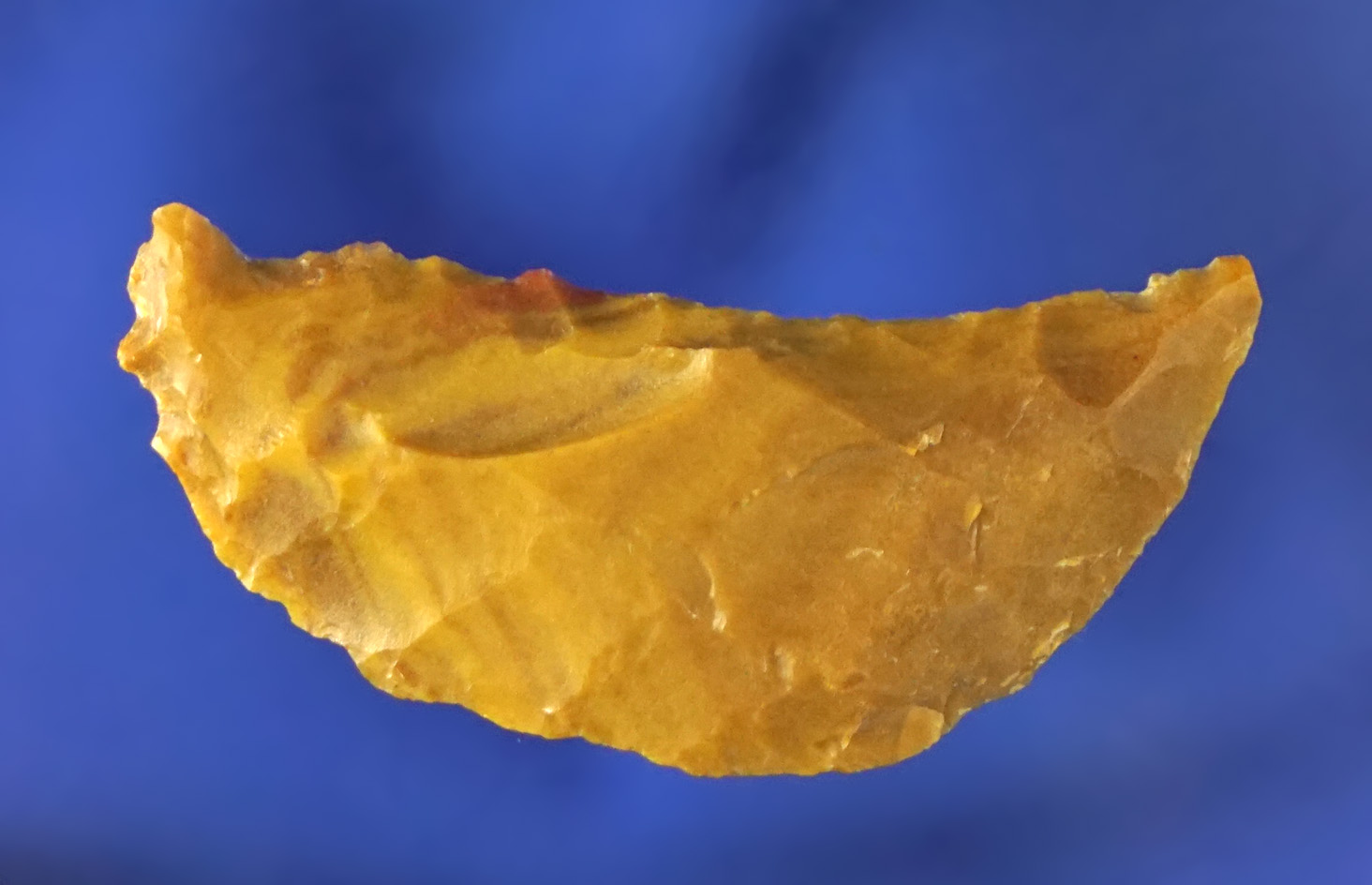 1 5/16" Paleo Crescent made from yellow Jasper found by R. D. Mudge in Nevada.