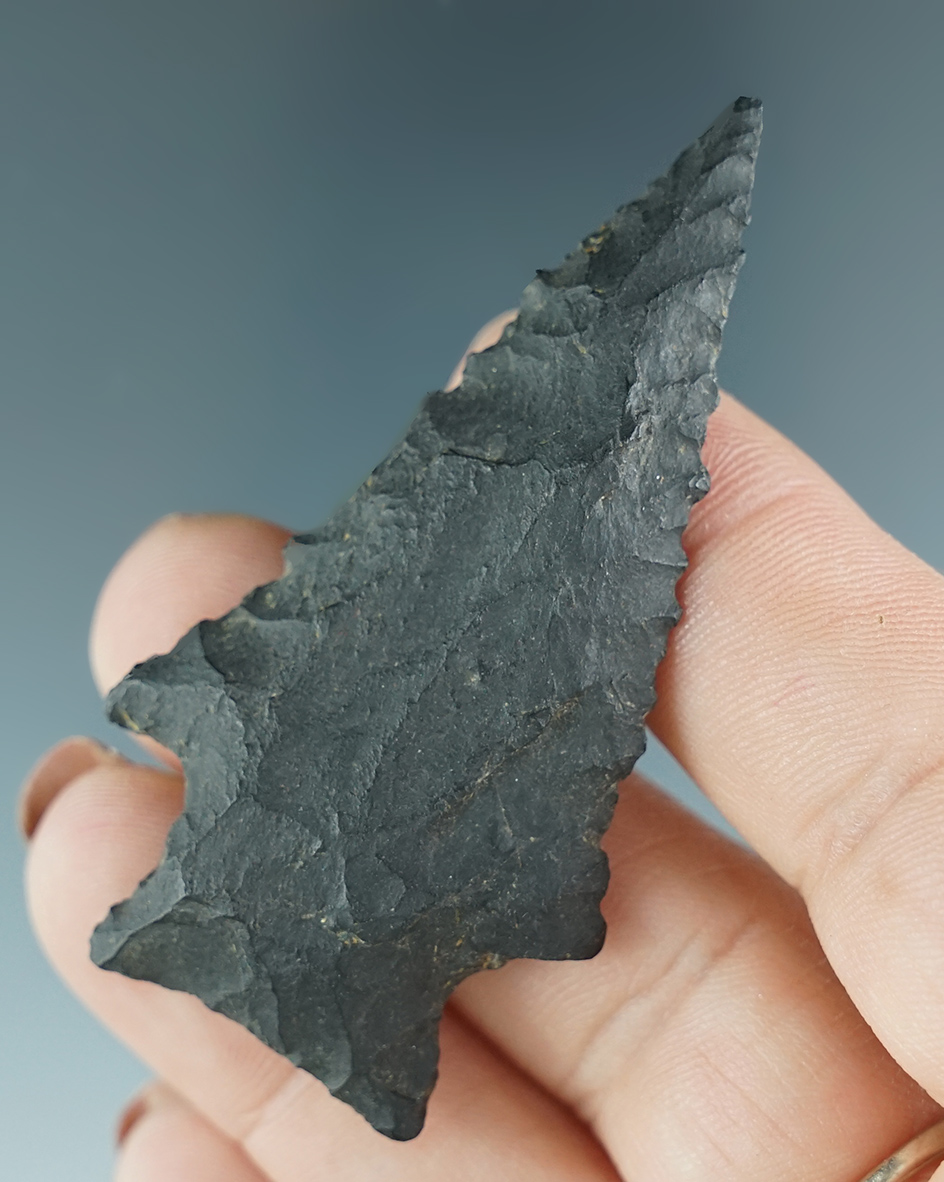2 7/16" Kirk serrated Knife made from Kanawha Chert. Found in Kanawha Co., West Virginia.