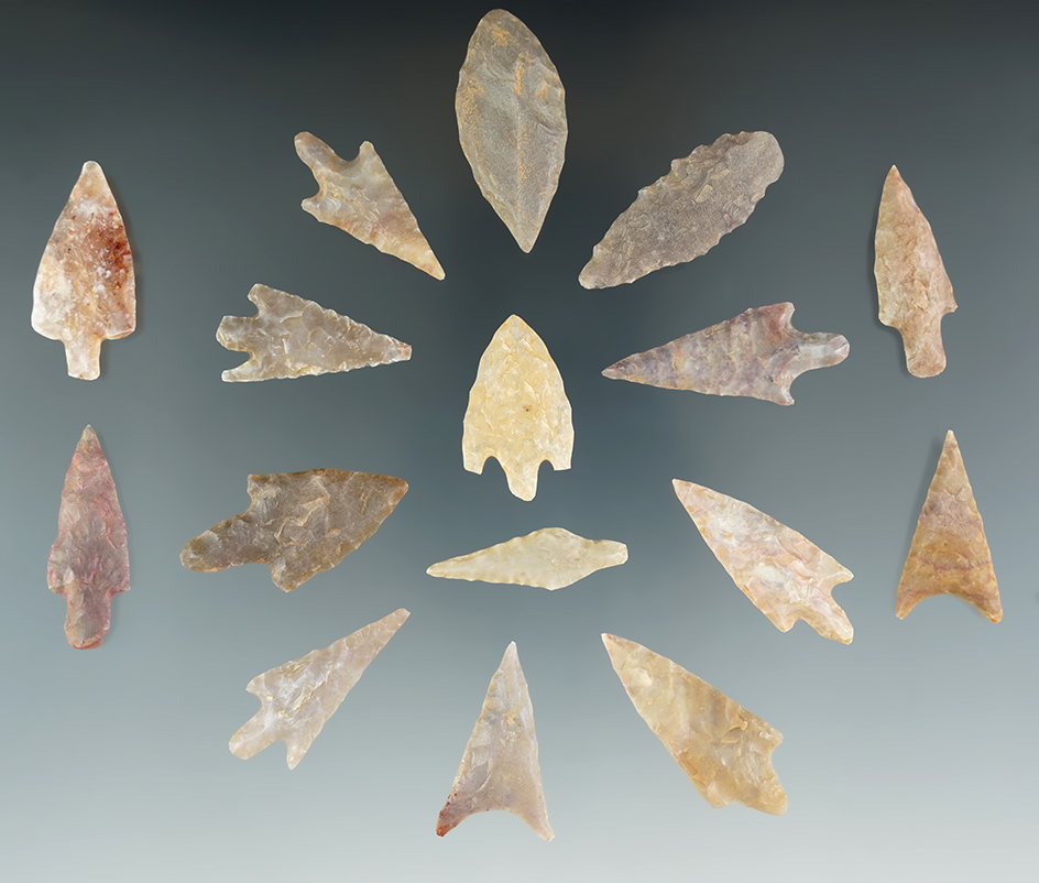 16 nicely flaked Neolithic Points found in the northern Sahara region of Africa. Largest is 1 1/2".