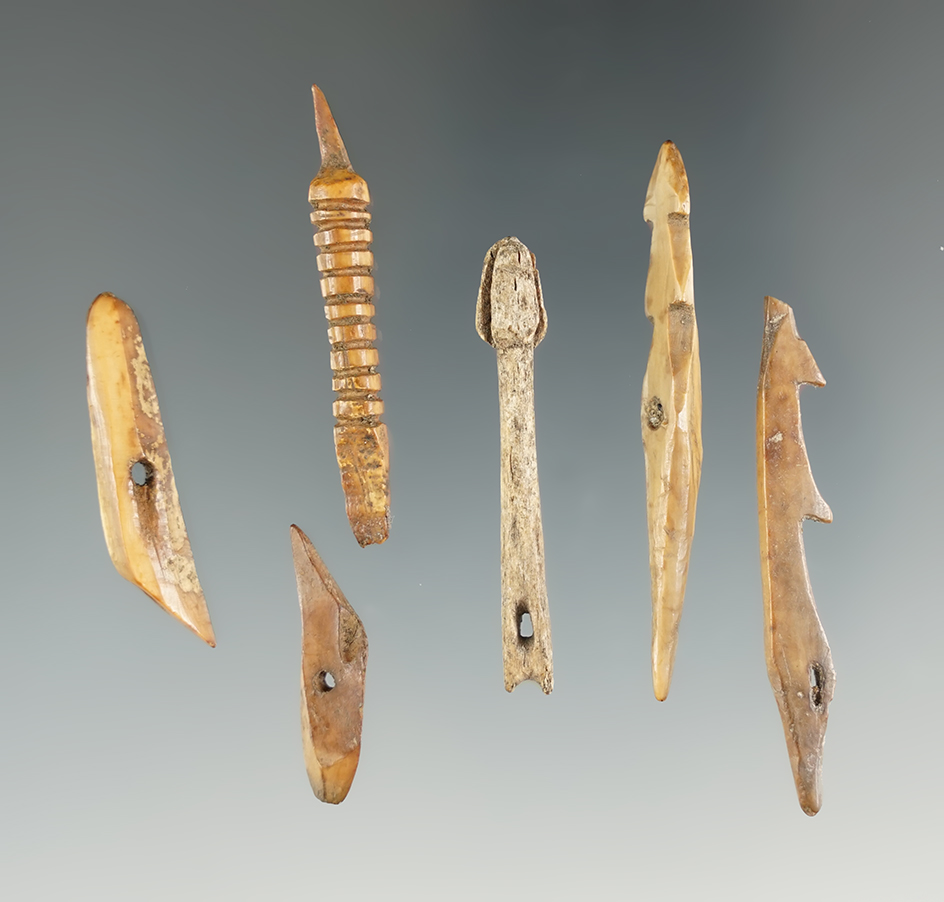 Rare! Set of six carved ivory Inuit miniatures. Largest is 2". Found in Alaska.